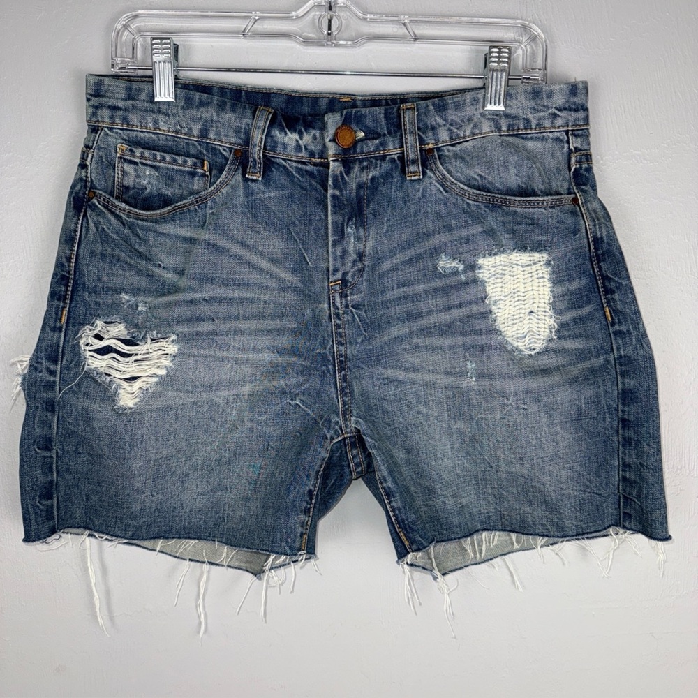 Blank NYC Fulton Roll Up Denim Shorts Womens 28 Blue Distressed Cut Out